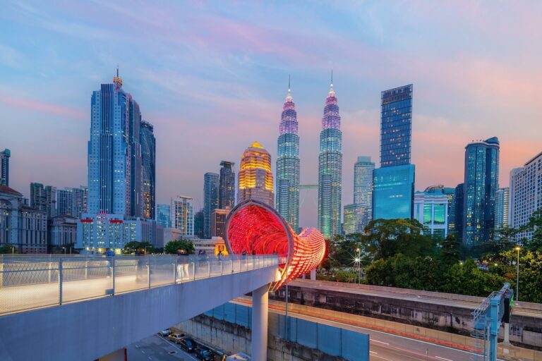 Downtown Kuala Lumpur city skyline, cityscape of Malaysia at twilight