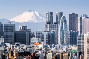Tokyo Shinjuku building and Mt. Fuji at Behind