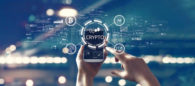 Crypto Trading theme with person using a smartphone