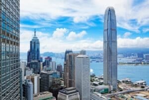 Hongkong skyline under blue sky