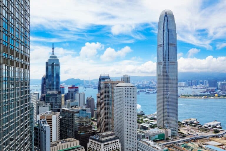 Hongkong skyline under blue sky